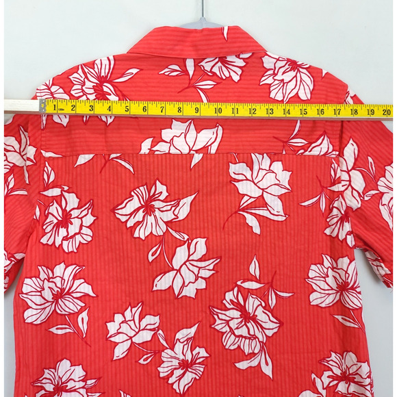 Gap Hawaiian Seersucker Button Up Shirt Floral Cotton Men M White Red Travel - Picture 6 of 12